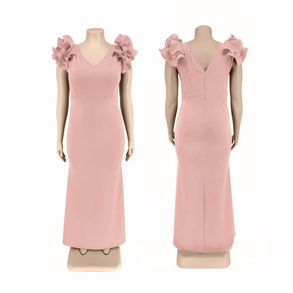 Maxi Dress  V-Neck Ruffle Sleeves Mermaid