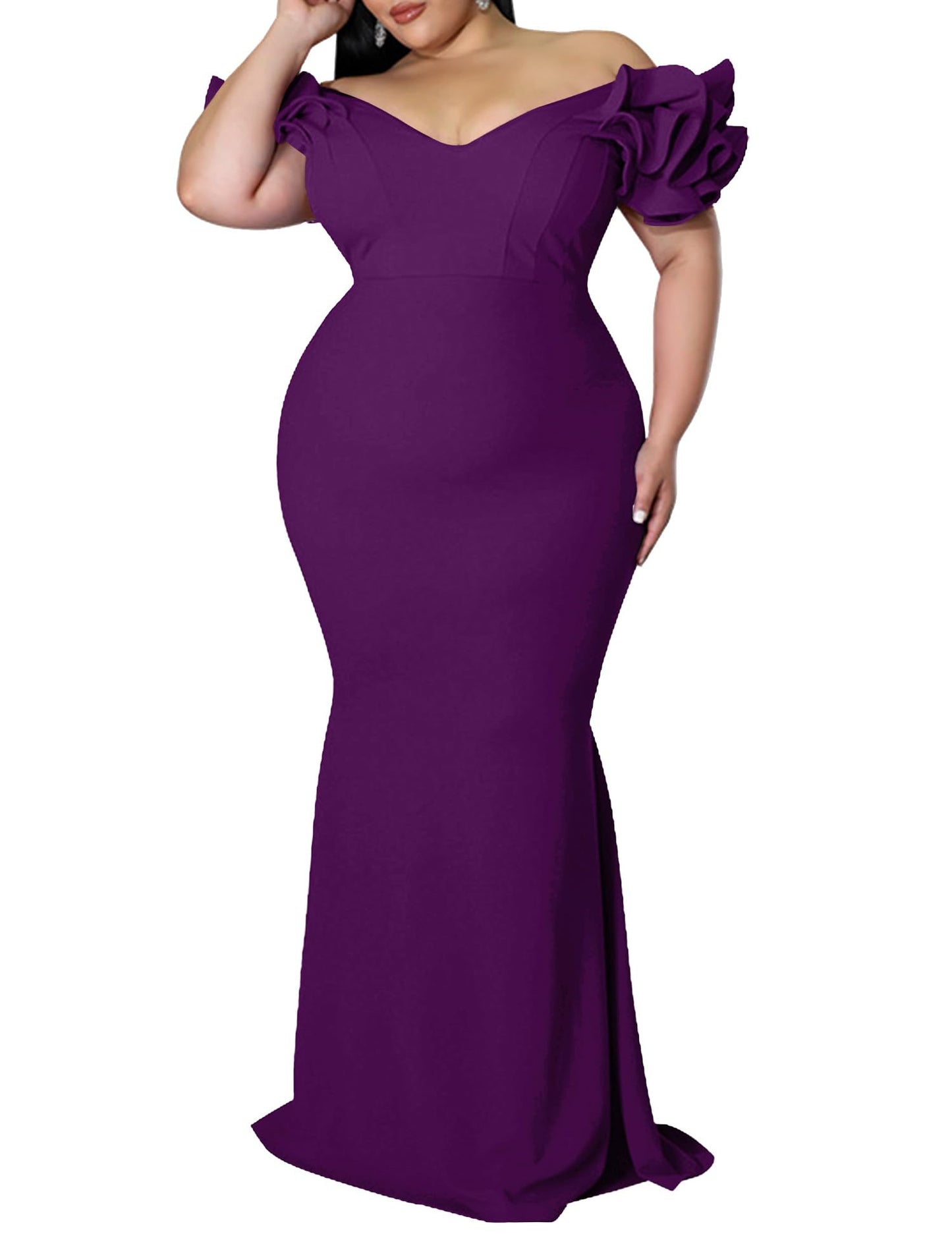 Maxi Dress  V-Neck Ruffle Sleeves Mermaid
