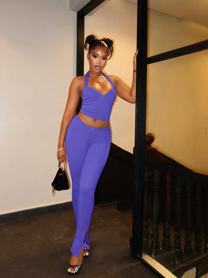 Backless Halter Crop Top & Pants Set