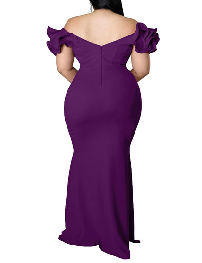 Maxi Dress  V-Neck Ruffle Sleeves Mermaid