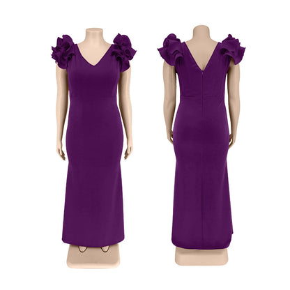 Maxi Dress  V-Neck Ruffle Sleeves Mermaid