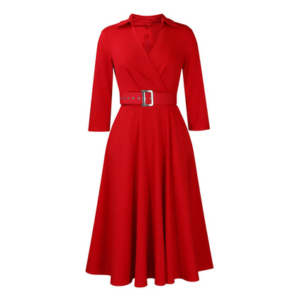 V Neck A Line Midi Dress