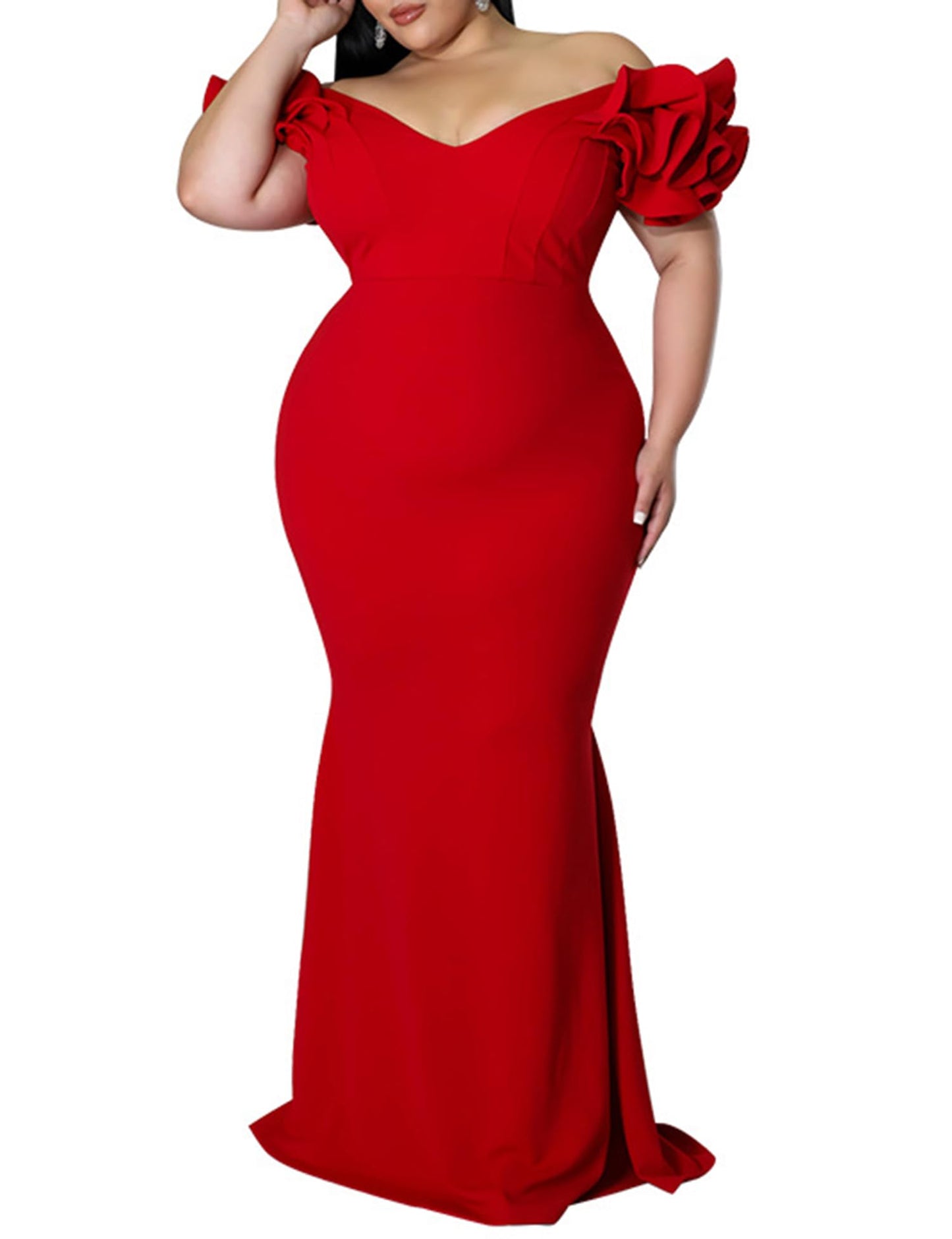 Maxi Dress  V-Neck Ruffle Sleeves Mermaid