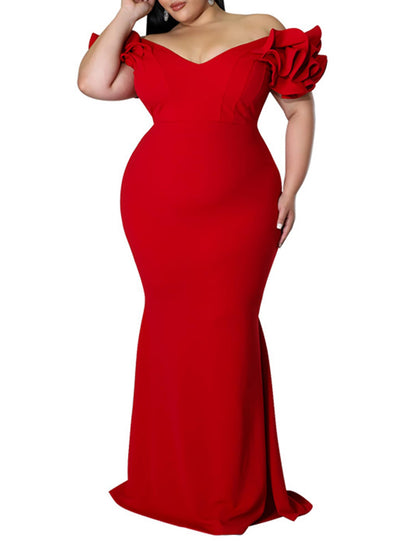 Maxi Dress  V-Neck Ruffle Sleeves Mermaid