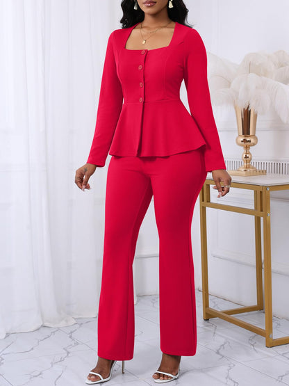 Peplum Blazer Flare Pants Set