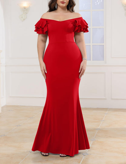 Maxi Dress  V-Neck Ruffle Sleeves Mermaid