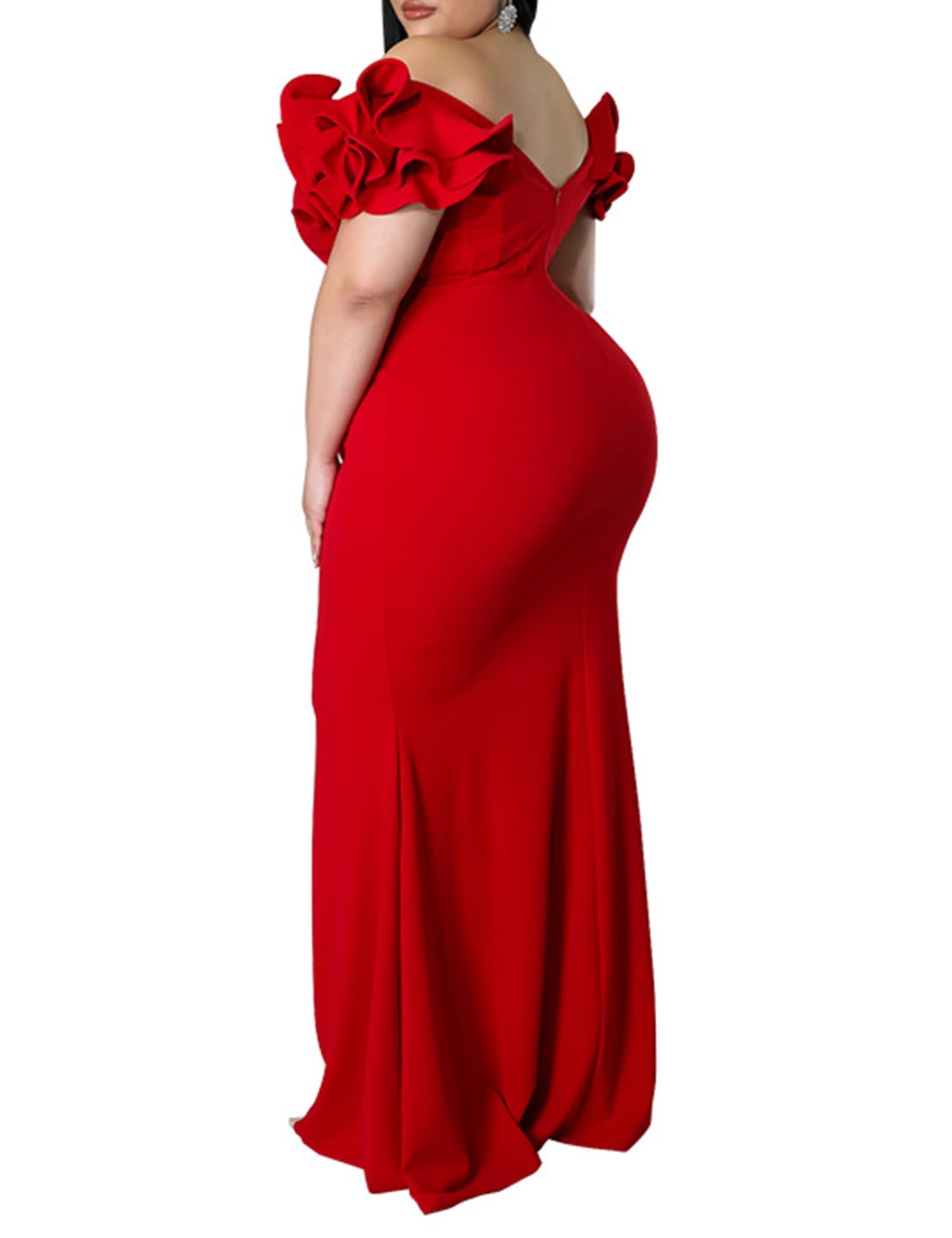 Maxi Dress  V-Neck Ruffle Sleeves Mermaid