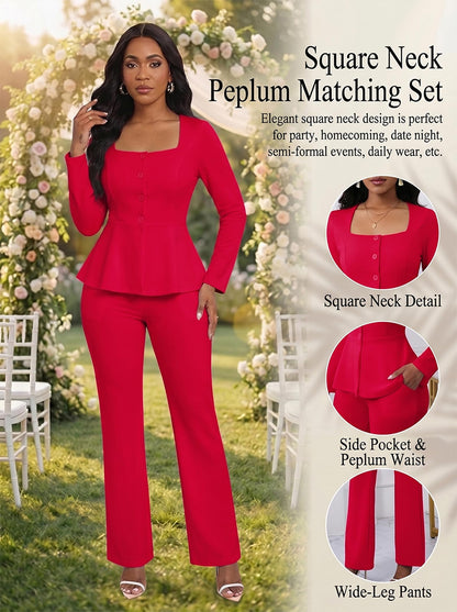 Peplum Blazer Flare Pants Set