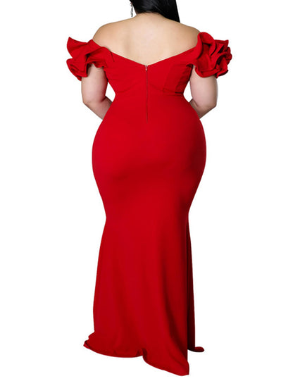 Maxi Dress  V-Neck Ruffle Sleeves Mermaid