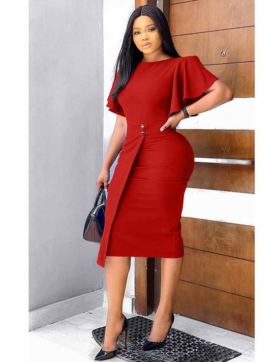 Ruffle Sleeve  Bodycon Peplum Dress