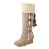 Magnolia Wedge Furry Knee-High Boots