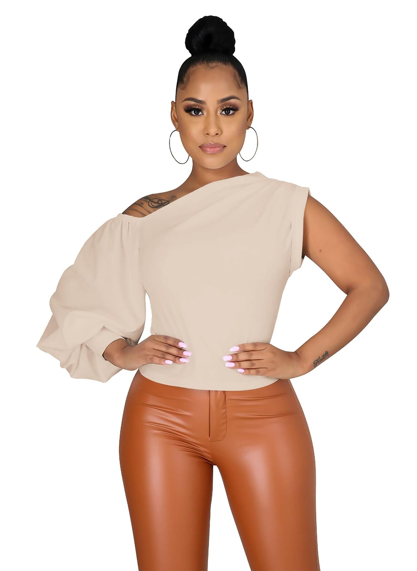 One Shoulder Asymmetrical Ruffle Tunics