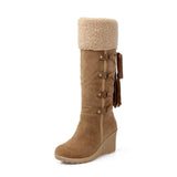 Magnolia Wedge Furry Knee-High Boots