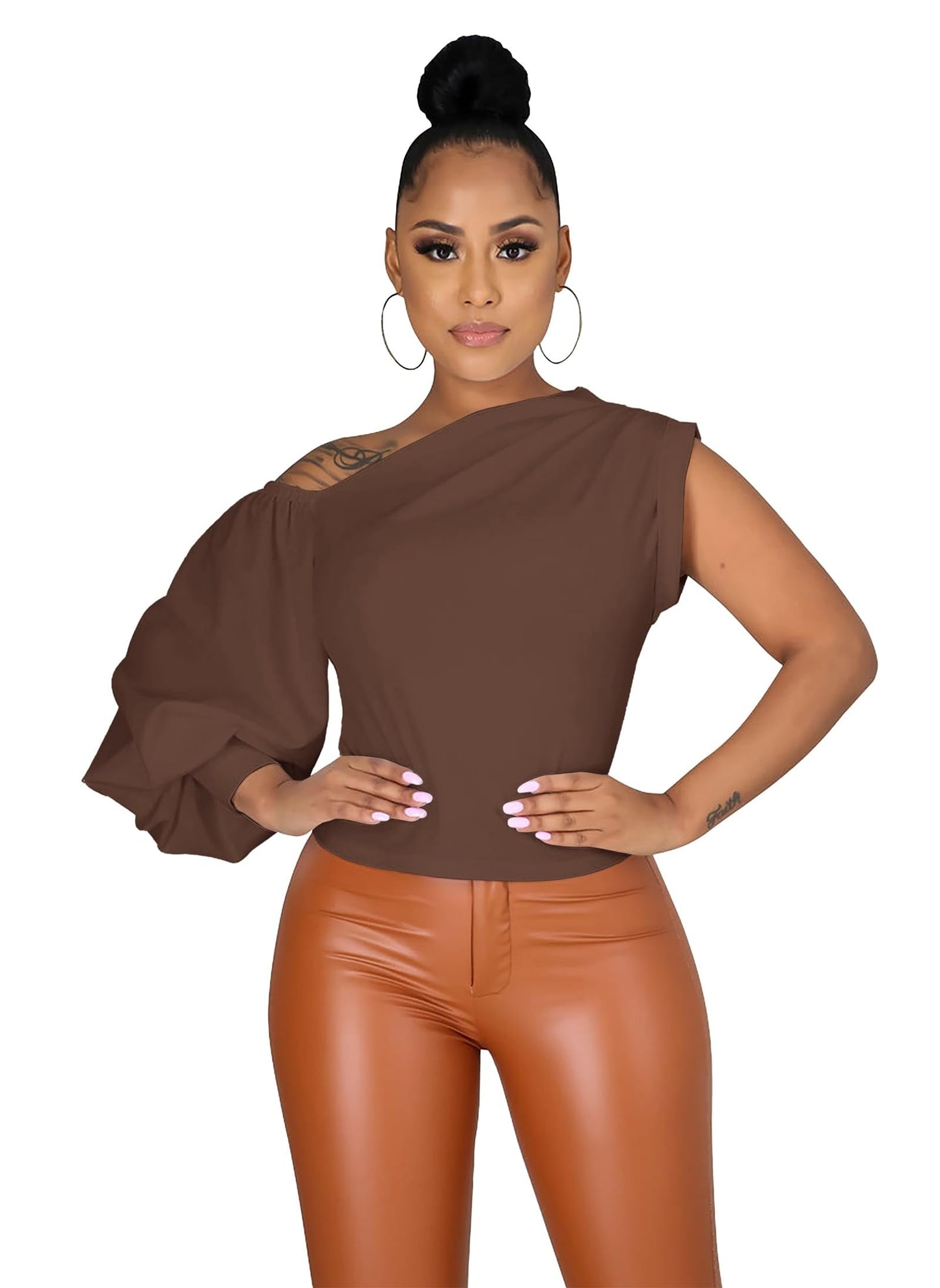 One Shoulder Asymmetrical Ruffle Tunics
