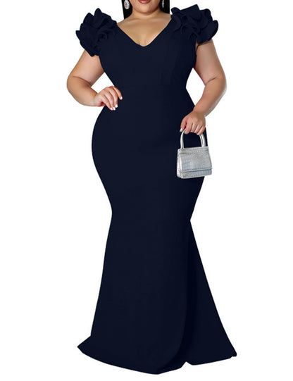 Maxi Dress  V-Neck Ruffle Sleeves Mermaid