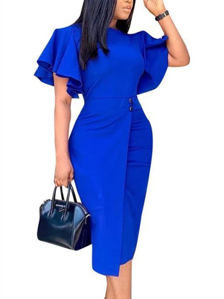 Vintage Ruffle Sleeve Peplum Dress