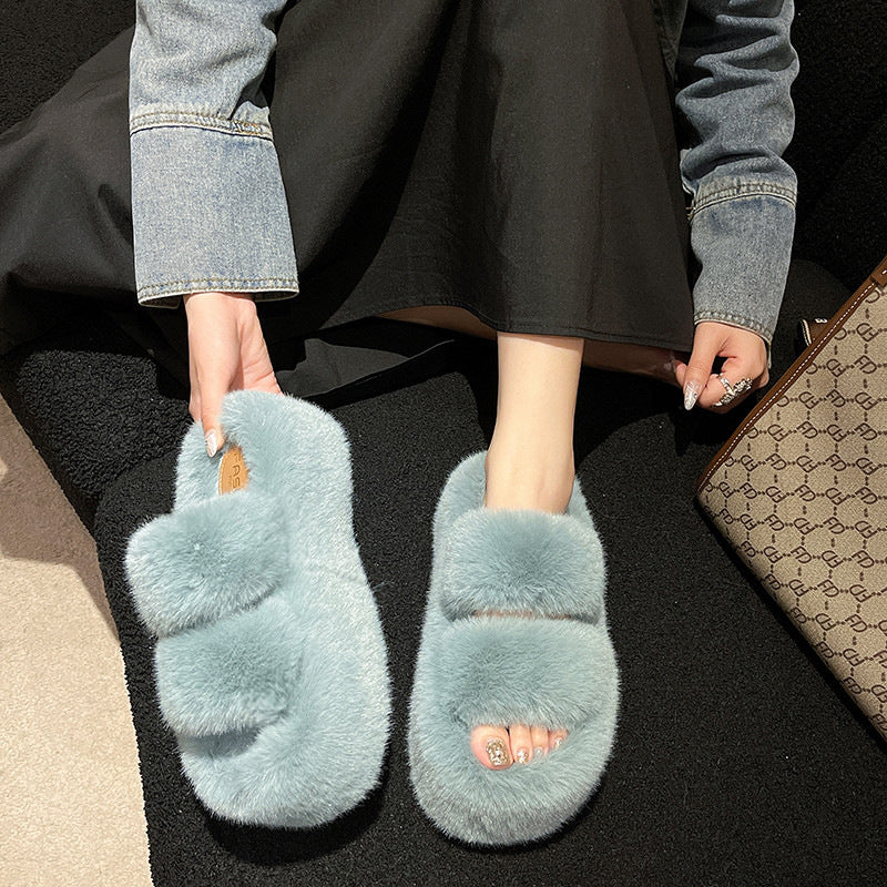 Hibiscus Thick-Soled Fluffy Slippers
