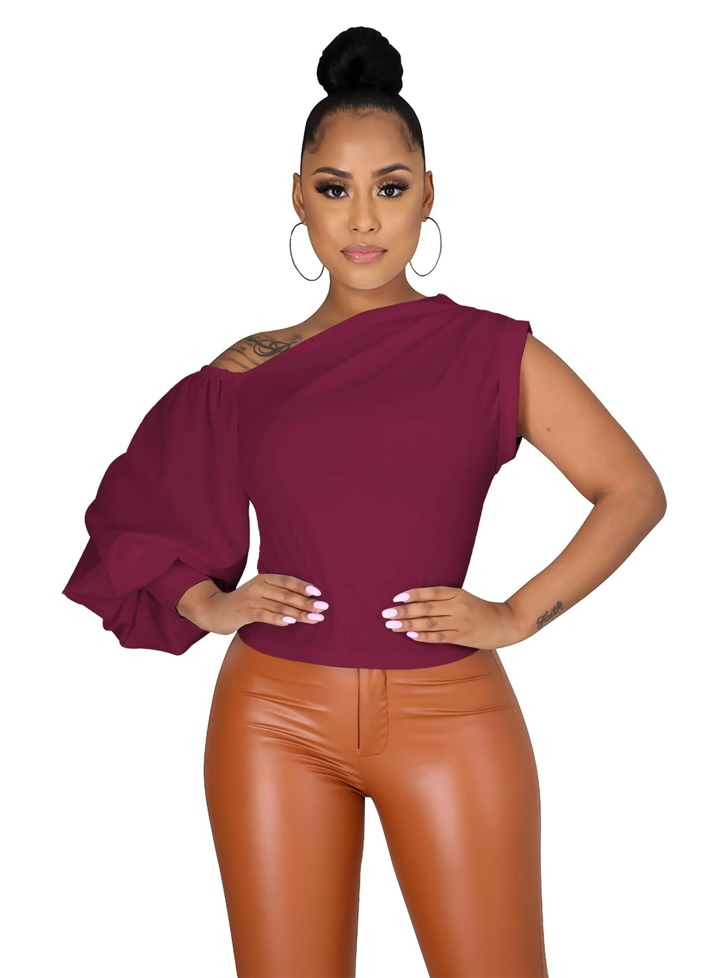 One Shoulder Asymmetrical Ruffle Tunics