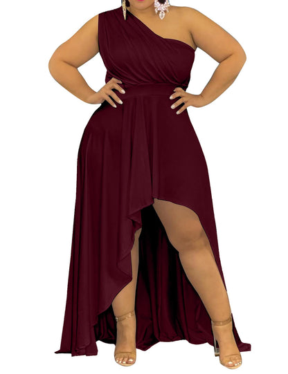 Plus Size One Shoulder Irregular Hem Dress