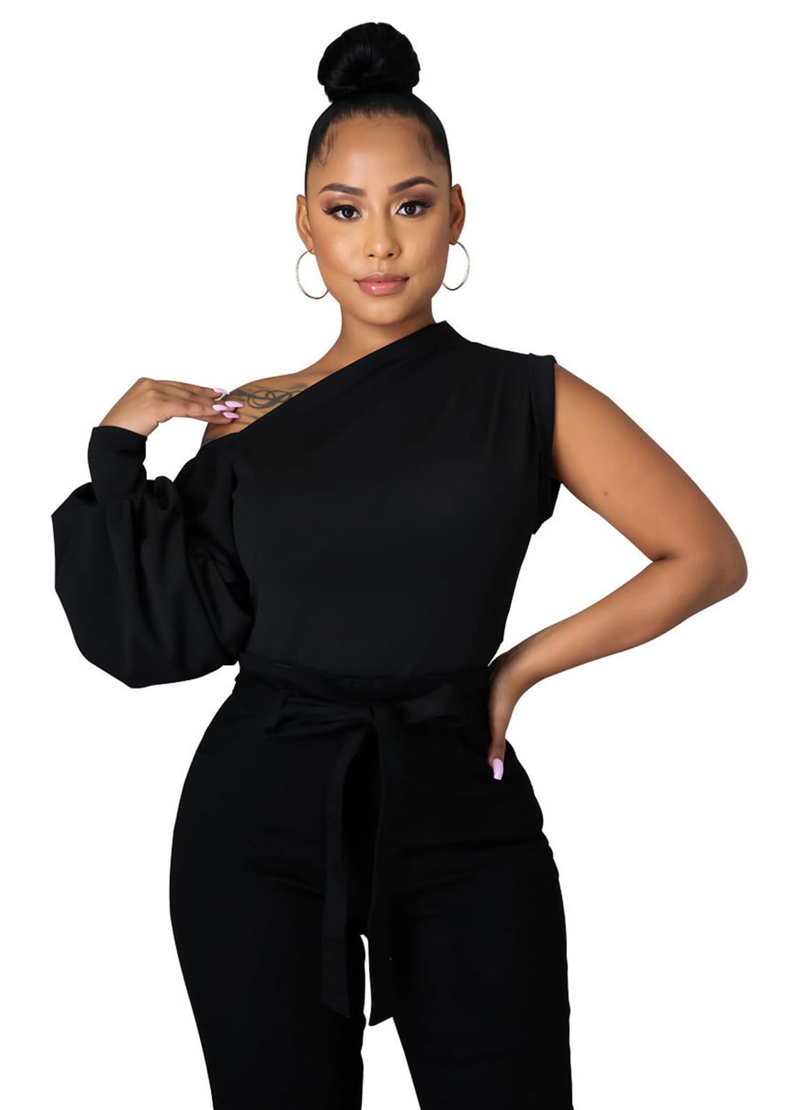 One Shoulder Asymmetrical Ruffle Tunics