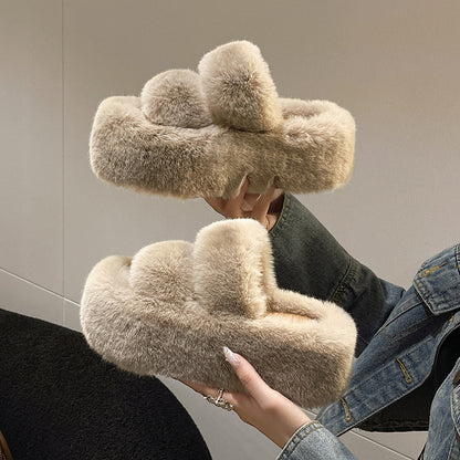 Hibiscus Thick-Soled Fluffy Slippers