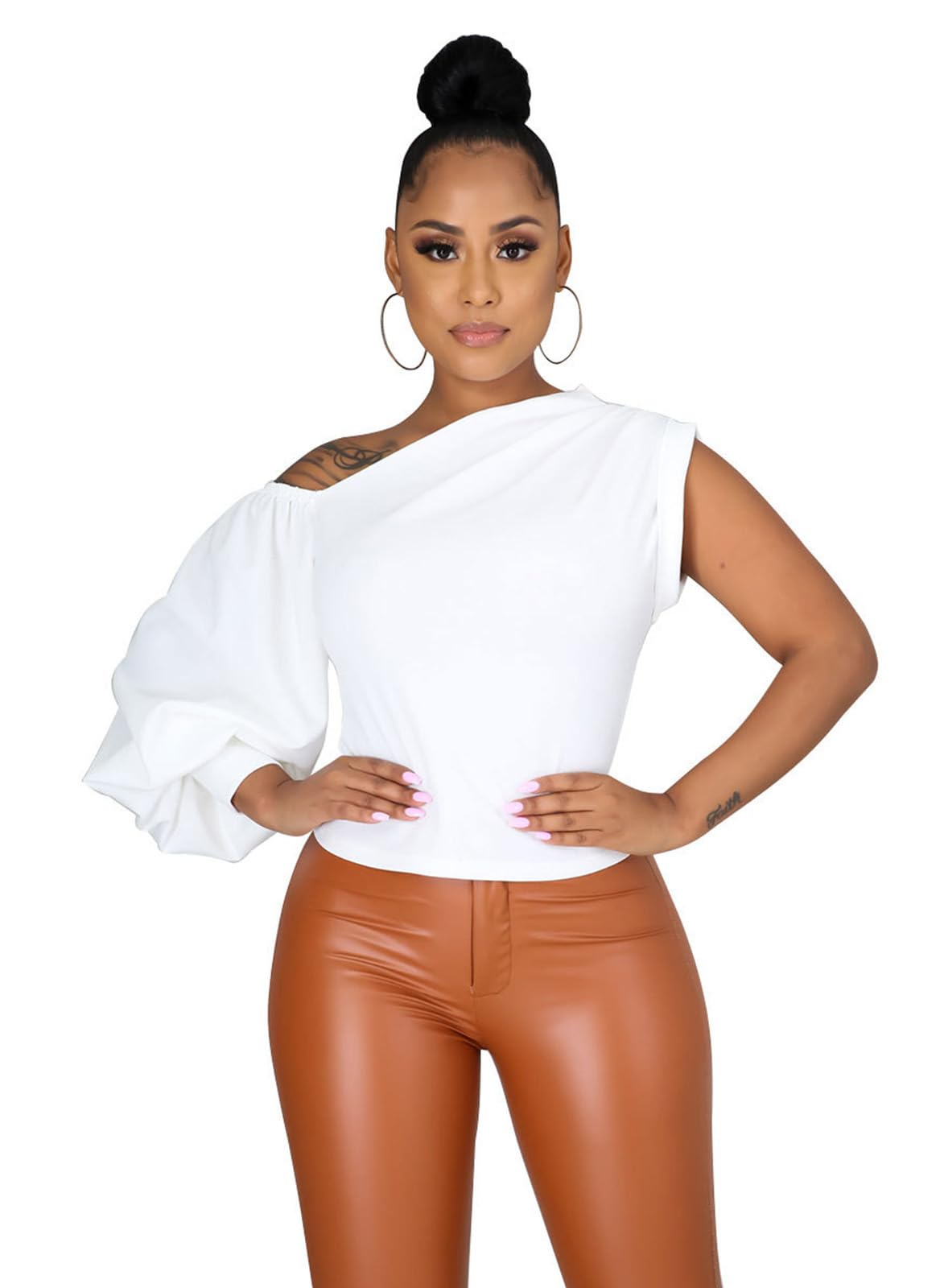 One Shoulder Asymmetrical Ruffle Tunics