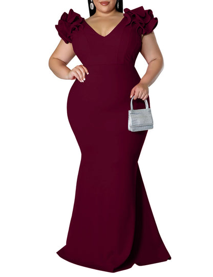 Maxi Dress  V-Neck Ruffle Sleeves Mermaid