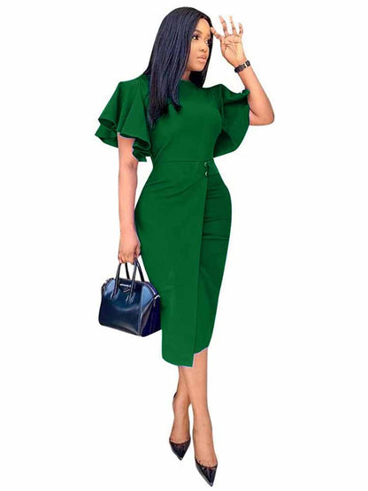 Ruffle Sleeve  Bodycon Peplum Dress