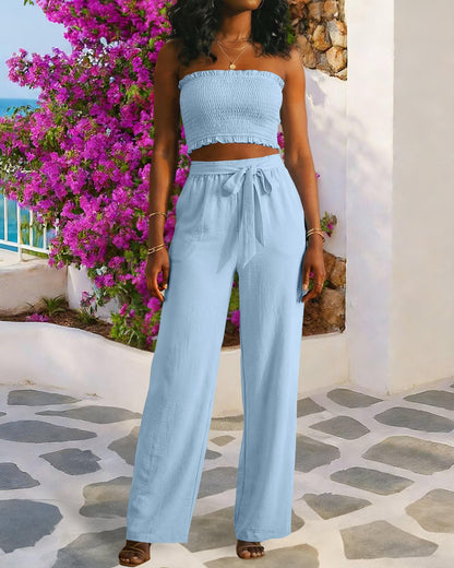 Knot Front Wide Leg Pants Set