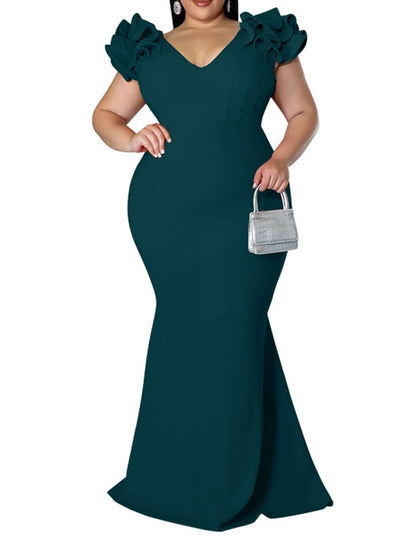 Maxi Dress  V-Neck Ruffle Sleeves Mermaid