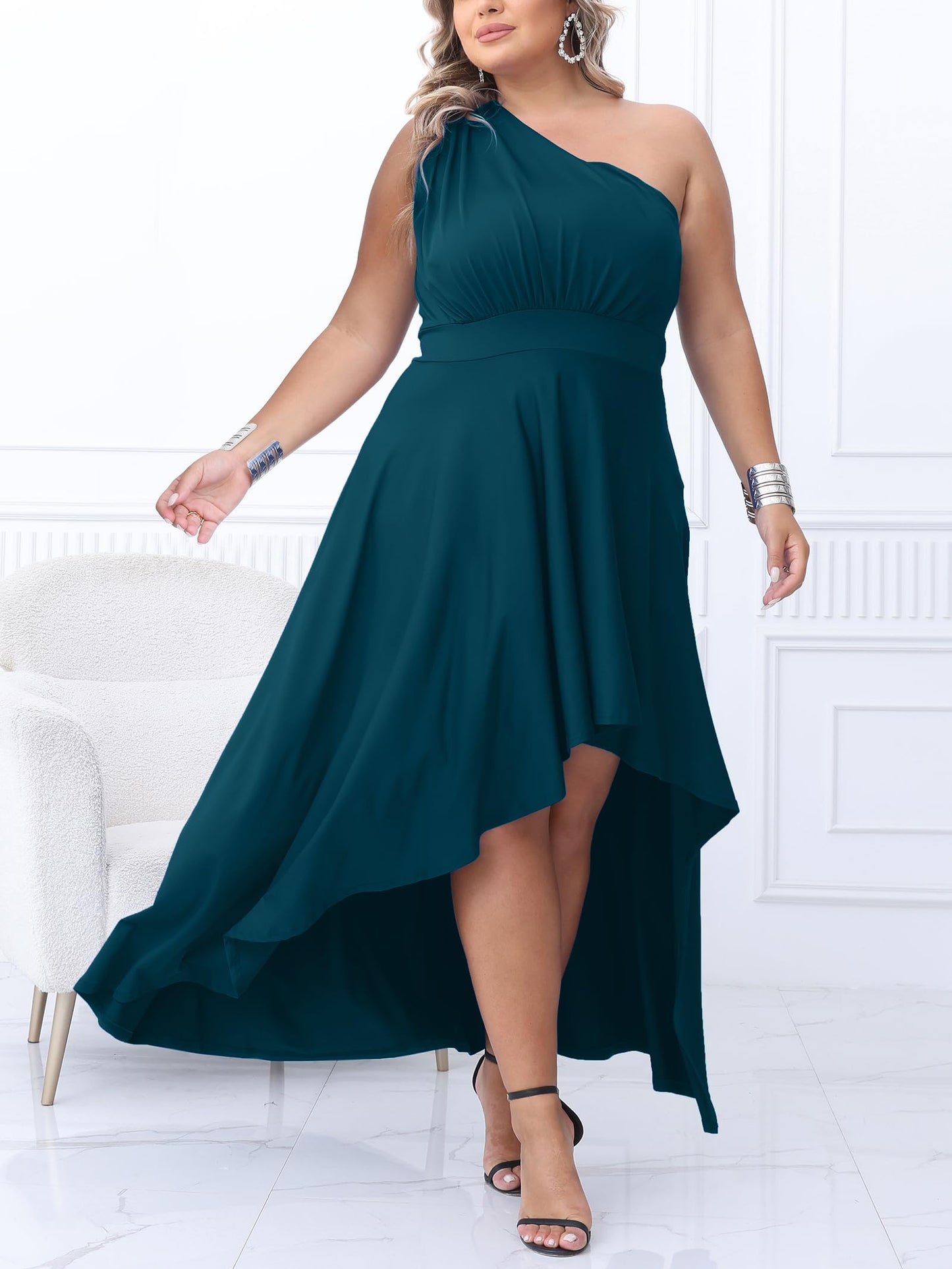 Plus Size One Shoulder Irregular Hem Dress