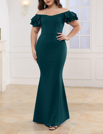 Maxi Dress  V-Neck Ruffle Sleeves Mermaid