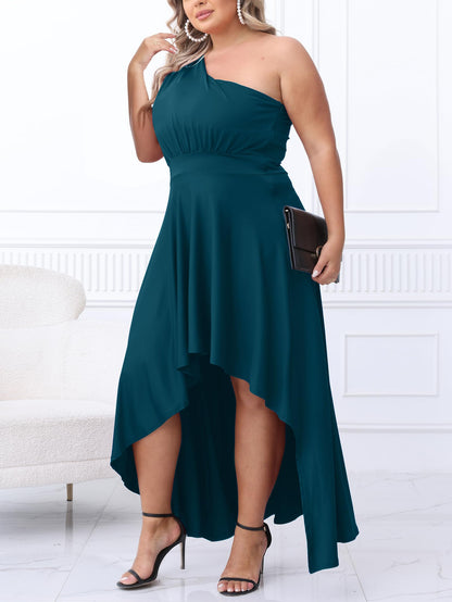 Plus Size One Shoulder Irregular Hem Dress