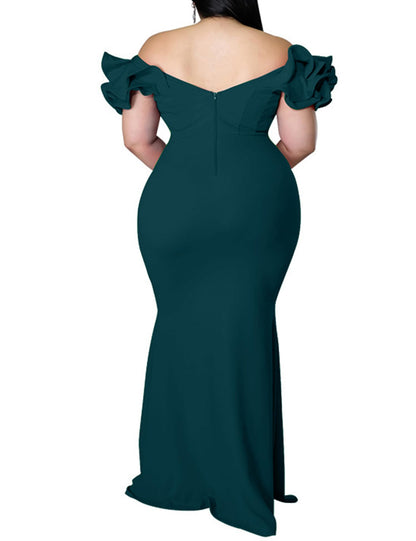 Maxi Dress  V-Neck Ruffle Sleeves Mermaid