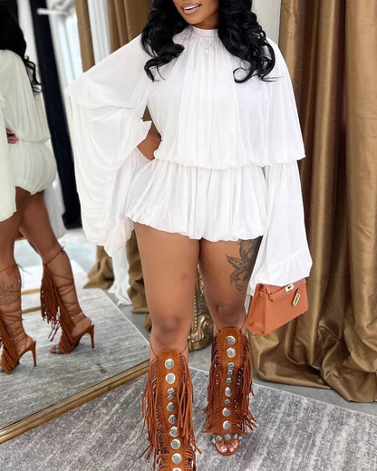 Chiffon Bell Sleeve Shorts Set