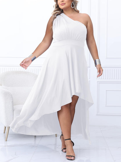 Plus Size One Shoulder Irregular Hem Dress