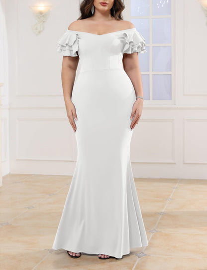 Maxi Dress  V-Neck Ruffle Sleeves Mermaid