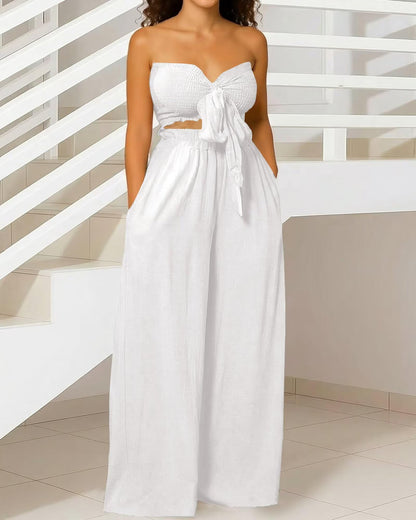 Knot Front Wide Leg Pants Set