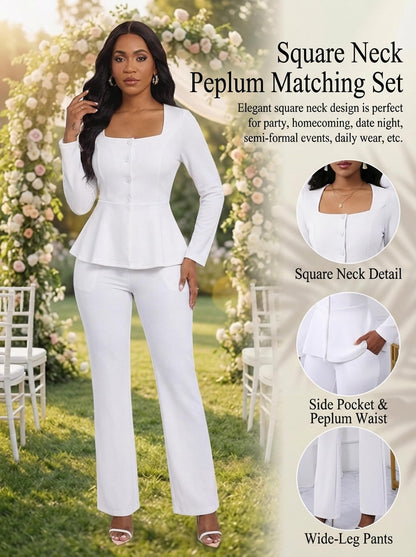 Peplum Blazer Flare Pants Set