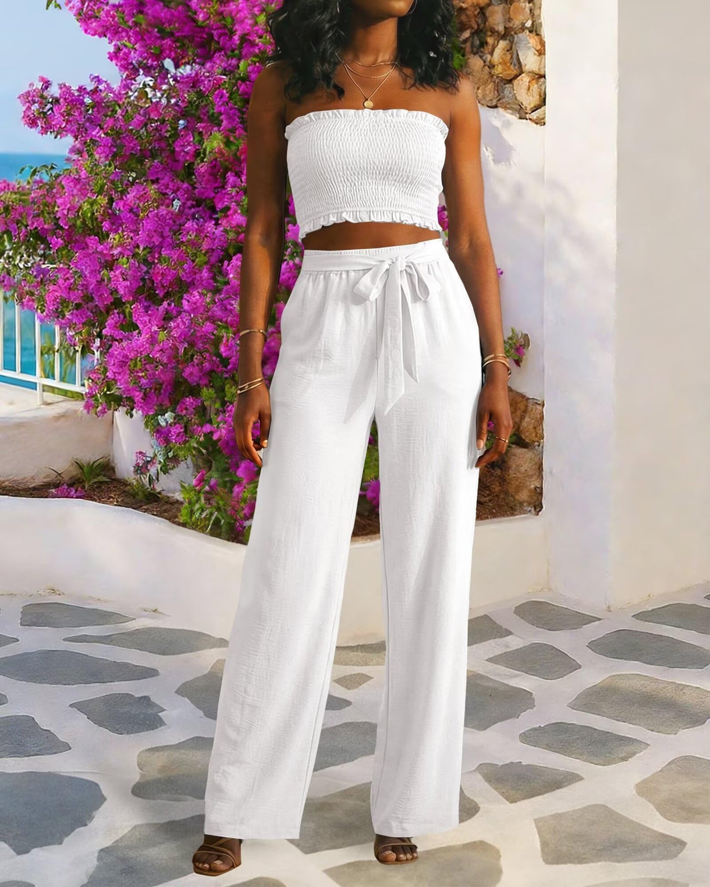 Knot Front Wide Leg Pants Set
