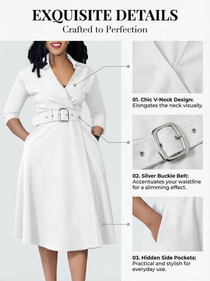 V Neck A Line Midi Dress