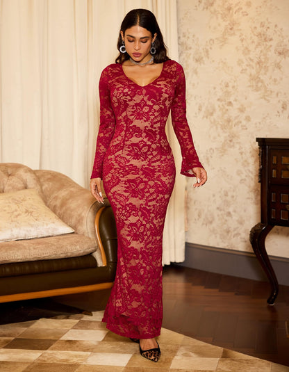 Floral Lace Flare Sleeve Dress
