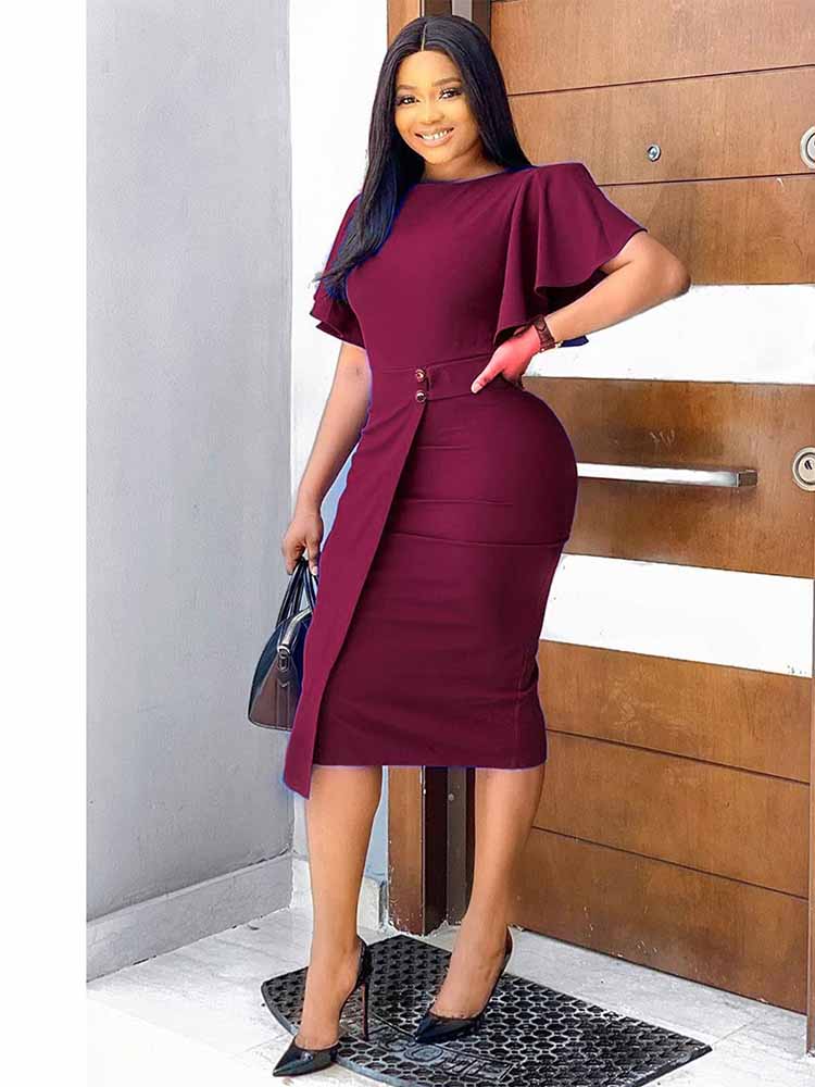 Ruffle Sleeve  Bodycon Peplum Dress