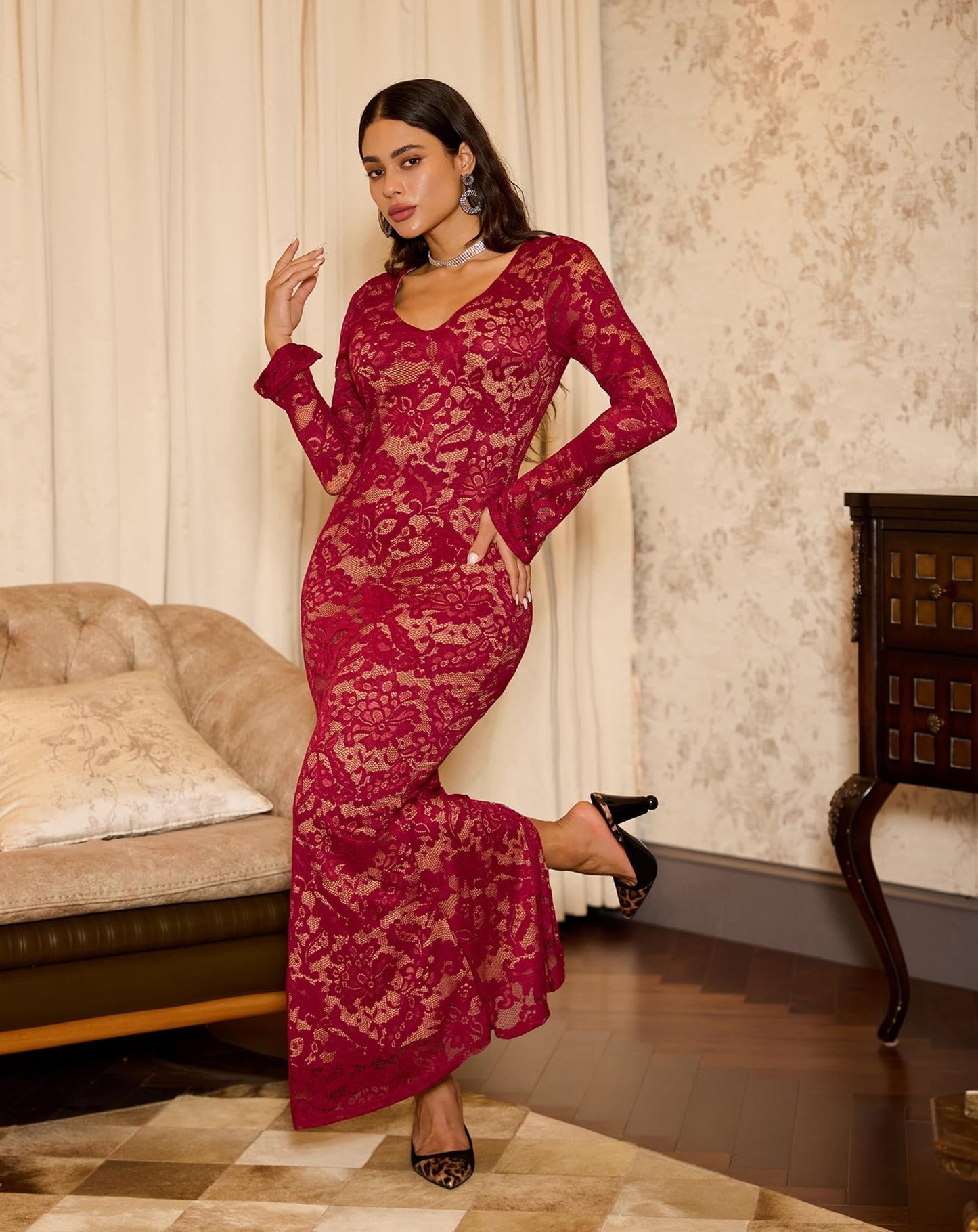 Floral Lace Flare Sleeve Dress