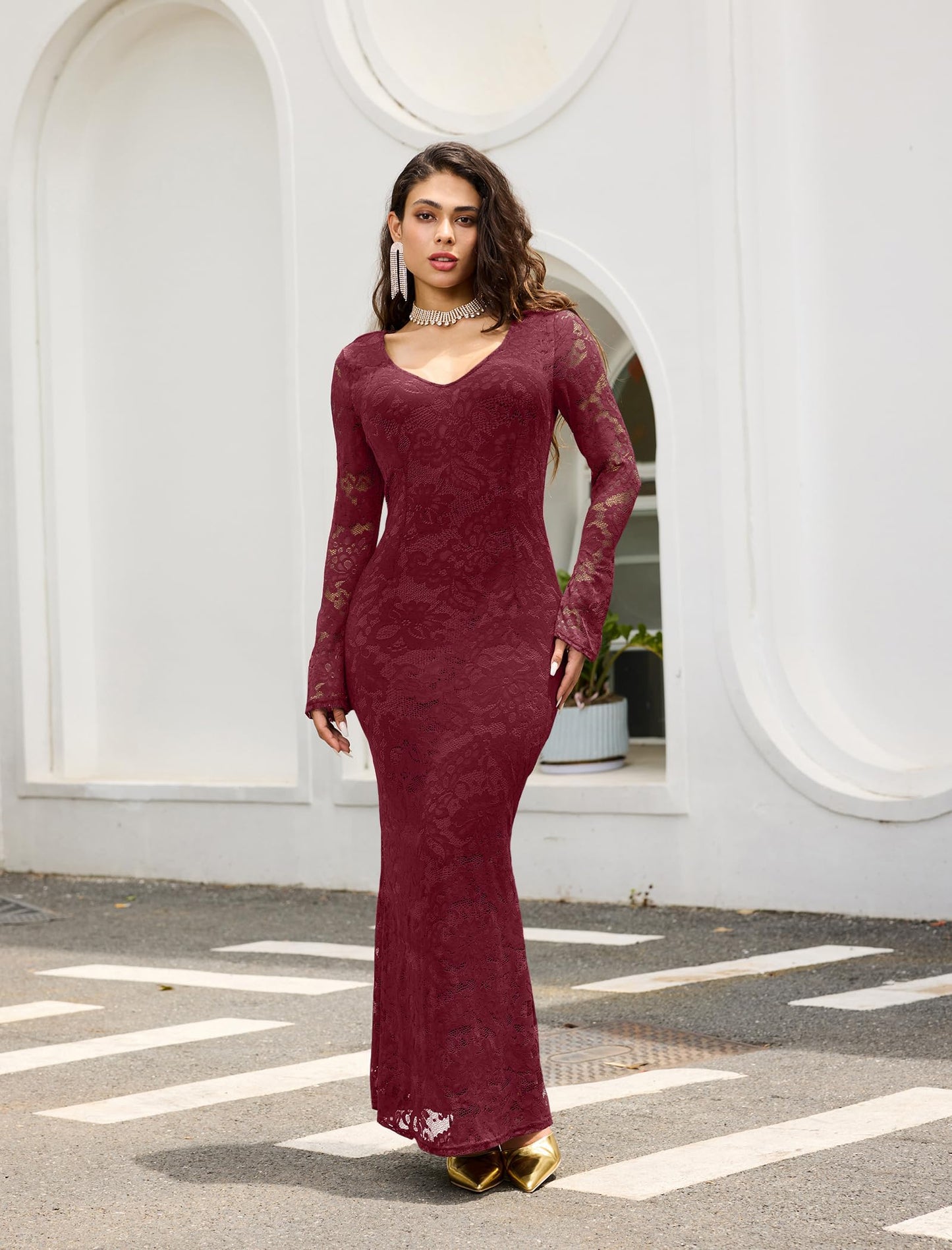 Floral Lace Flare Sleeve Dress