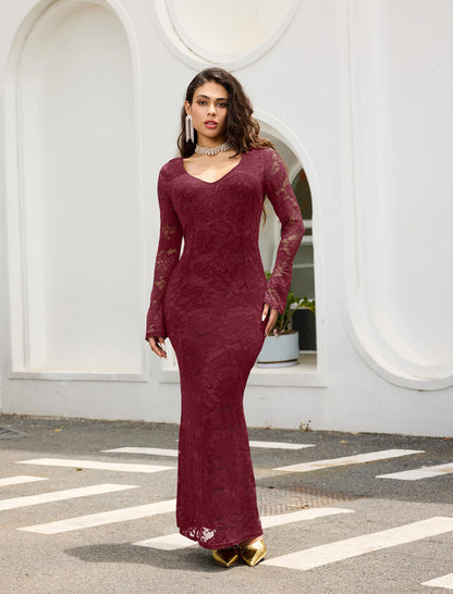 Floral Lace Flare Sleeve Dress