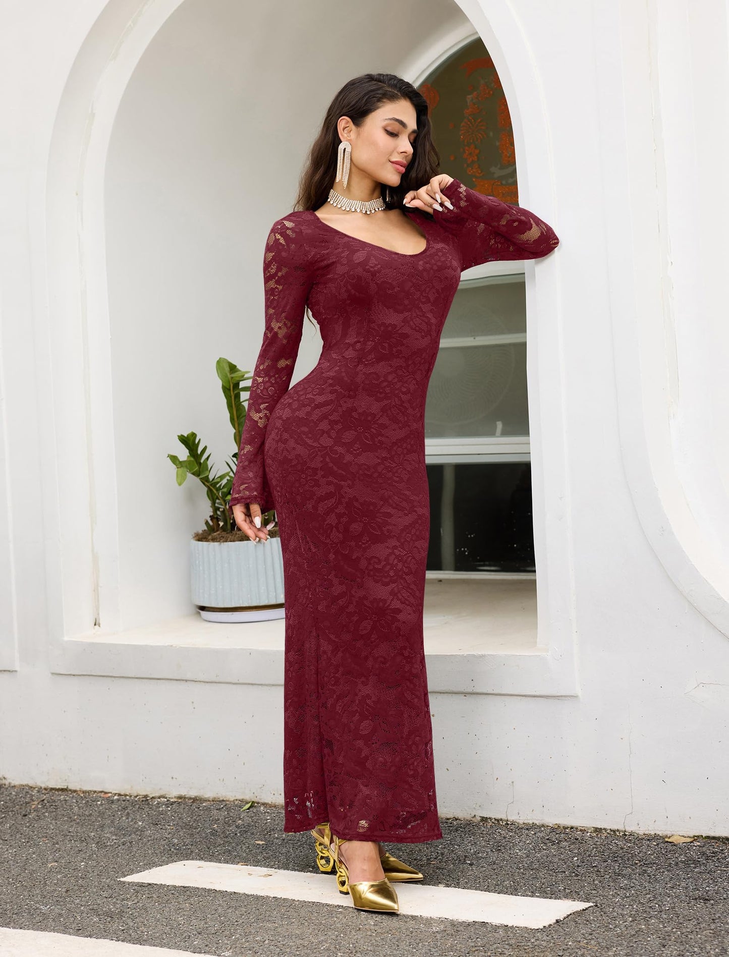 Floral Lace Flare Sleeve Dress
