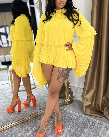Chiffon Bell Sleeve Shorts Set