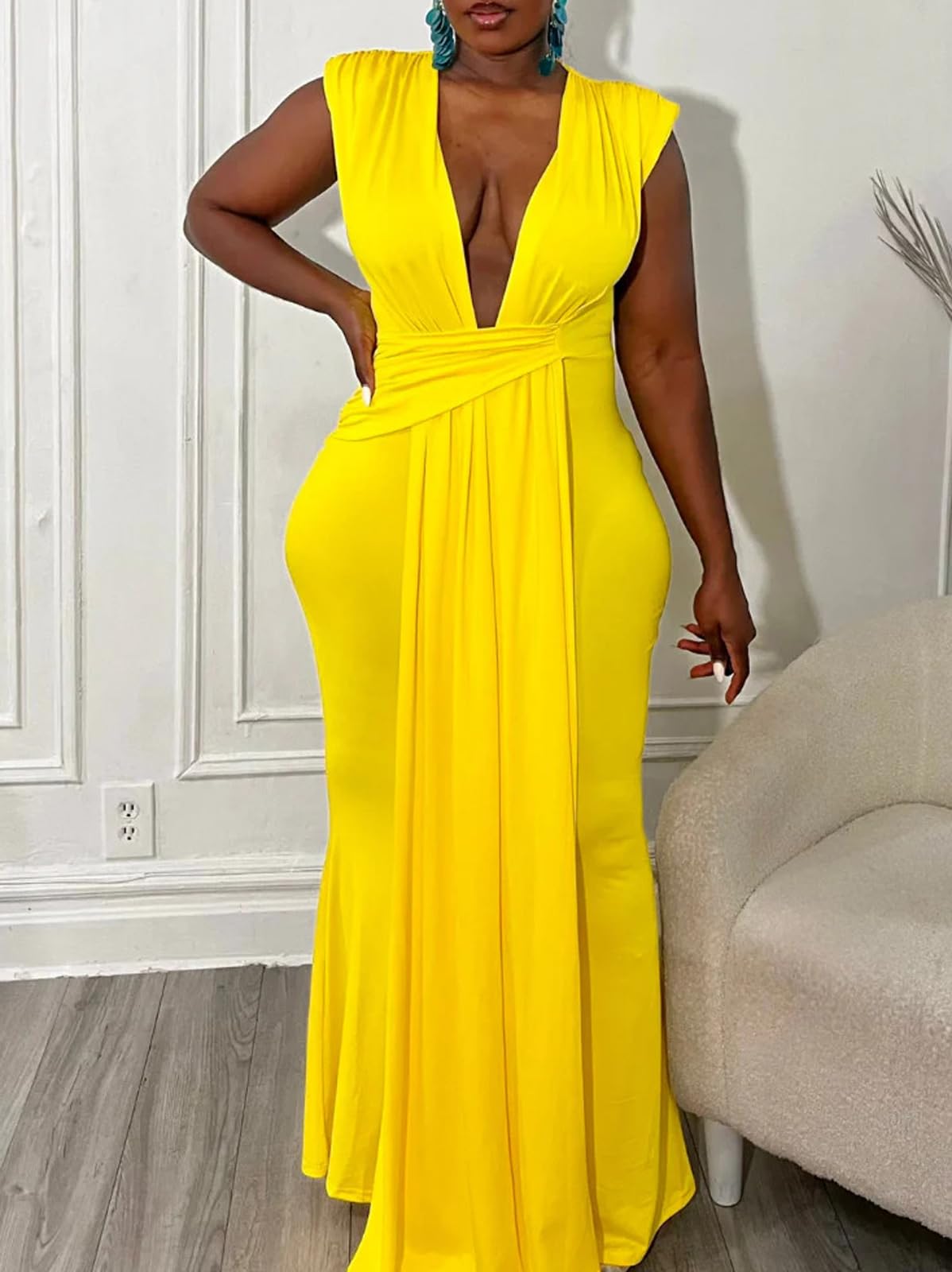 Deep V Neck Tie Front Maxi Dress