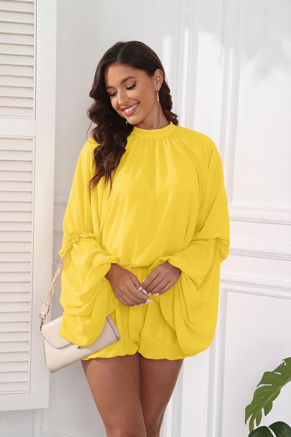 Chiffon Bell Sleeve Shorts Set